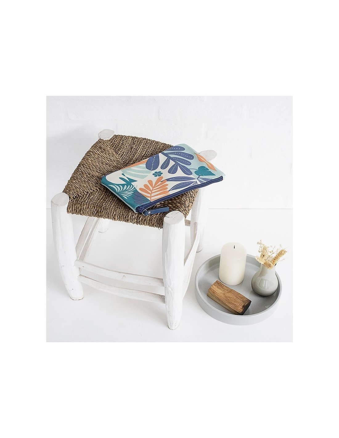 Pochette zippée enduite Tropic corail