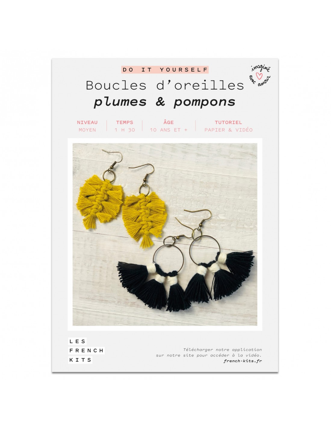 Kit macramé boucles d'oreilles plumes...