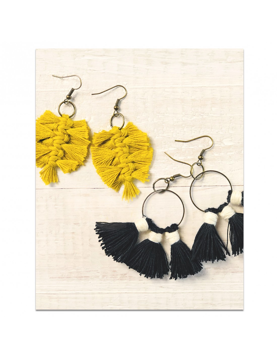 Kit macramé boucles d'oreilles plumes...