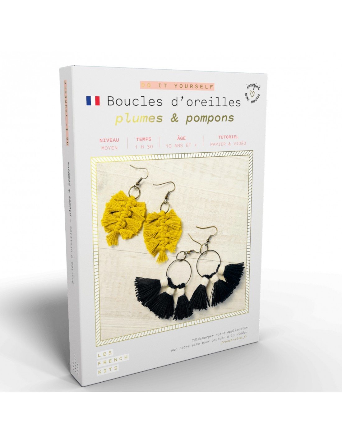 Kit macramé boucles d'oreilles plumes...
